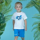 Boys Blue & White Logo Short Set, 1, hi-res