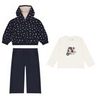 Younger Girls Ivory & Navy Blue Floral Tracksuit Set, 2, hi-res