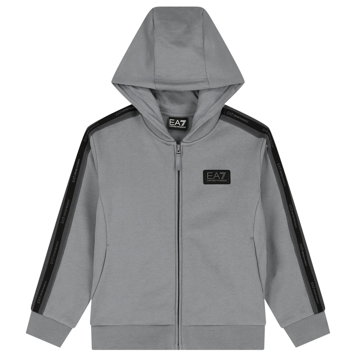 Boys Grey & Black Logo Hooded Zip Up Top , 2, hi-res