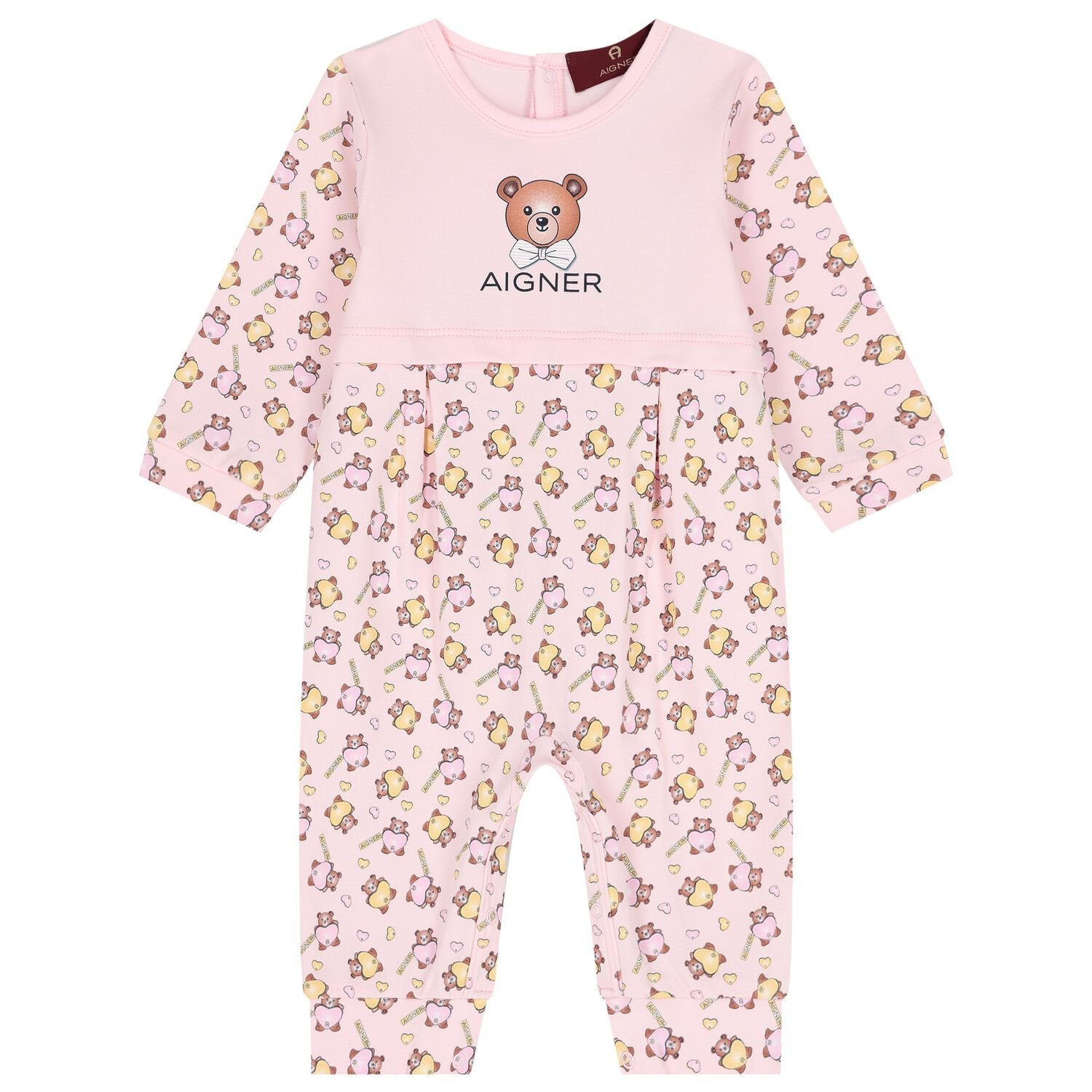 Baby Girls Pink Teddy Bear Logo Romper, 2, hi-res