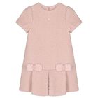 Girls Pink Bow Boucl&eacute; Dress, 1, hi-res
