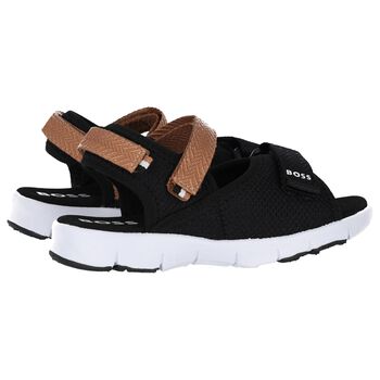 Boys Black& Beige Logo Sandals
