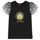 Girls Black & Gold Logo Tulle Skirt Set, 1, hi-res