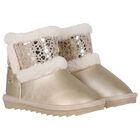 Younger Girls Gold Faux Leather Boots, 3, hi-res