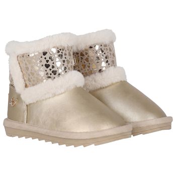 Younger Girls Gold Faux Leather Boots