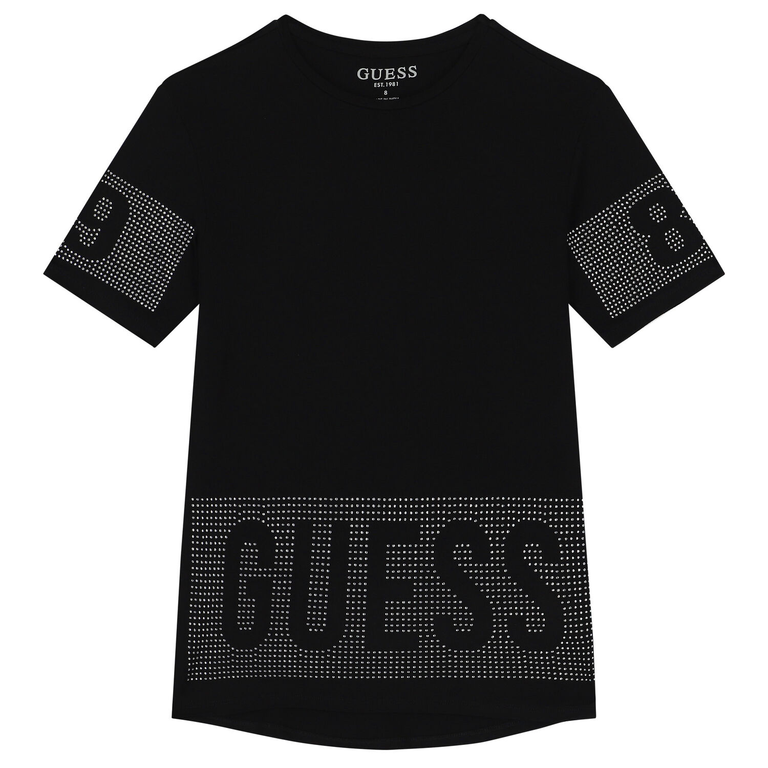 Girls Black Embellished Logo T-Shirt, 1, hi-res image number null