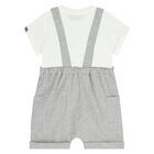 Younger Grey & White Teddy Bear Logo Dungaree Set, 2, hi-res