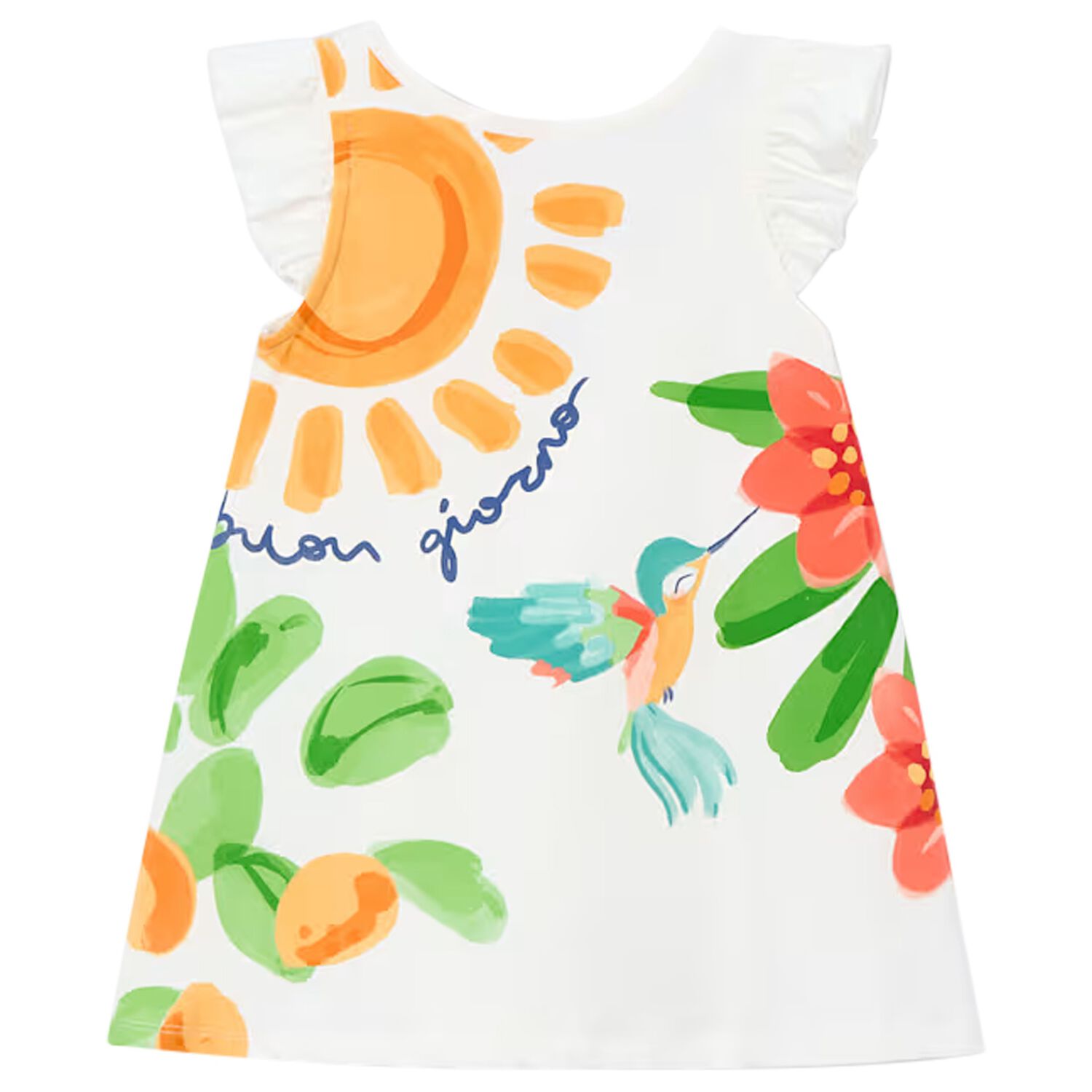 فستان للبنات مكشكش باللون الابيض, 3, hi-res