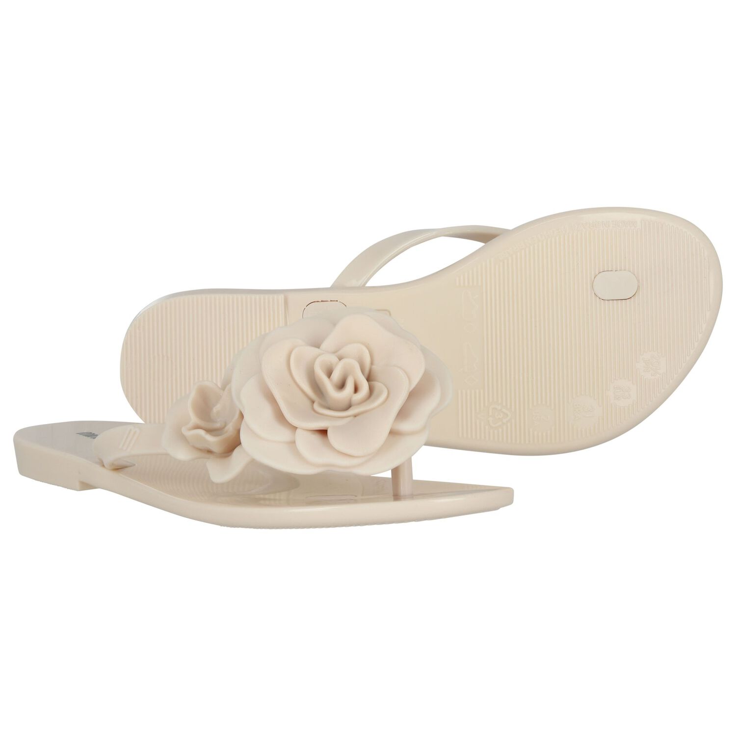 Girls Beige Logo Flower Flip Flops, 1, hi-res