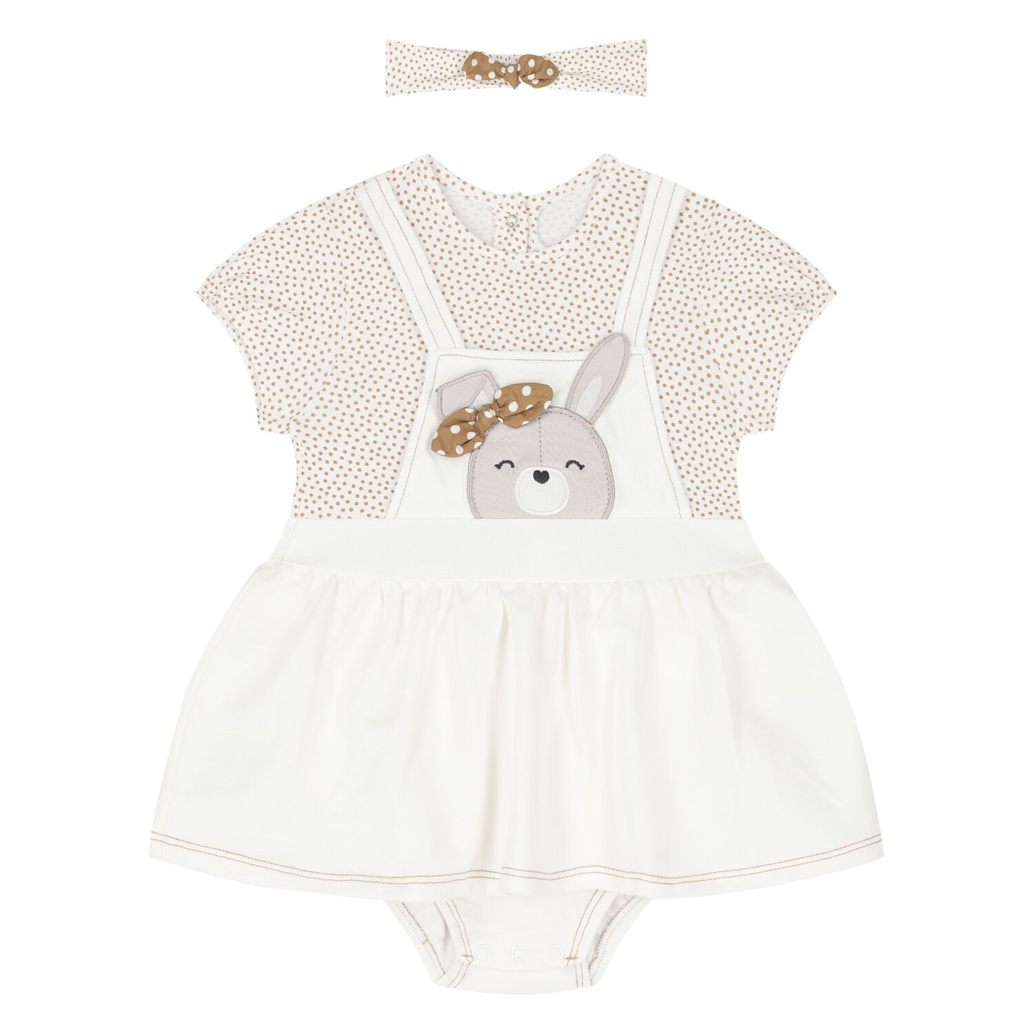 Baby Girls White & Beige Dress Set, 1, hi-res
