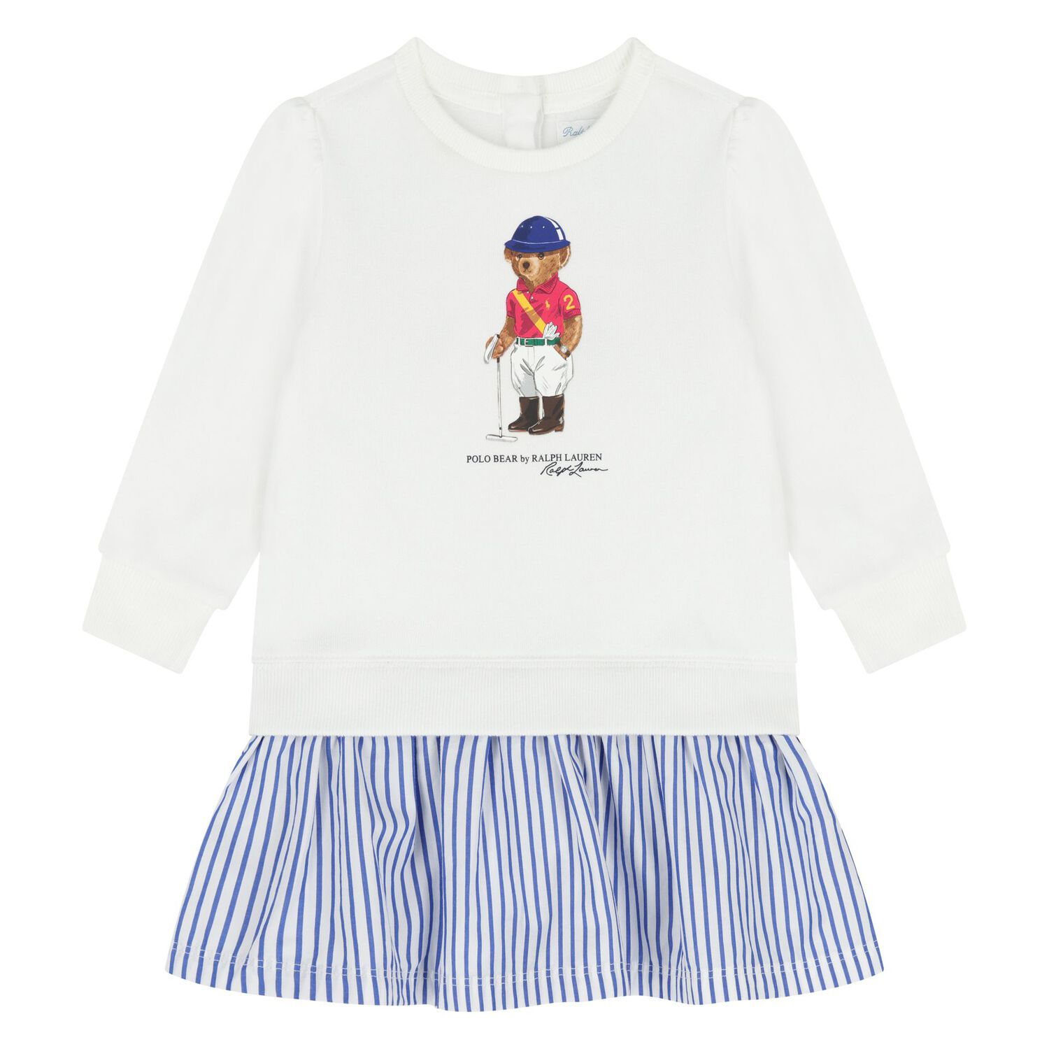 Baby Girls White Polo Bear Dress Set, 1, hi-res
