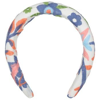 Girls White Floral Embroidered Headband 