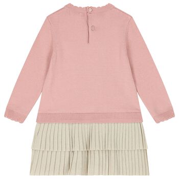 Younger Girls Pink & Beige Knitted Reindeer Dress