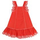 Girls Red Embroidered Dress, 1, hi-res