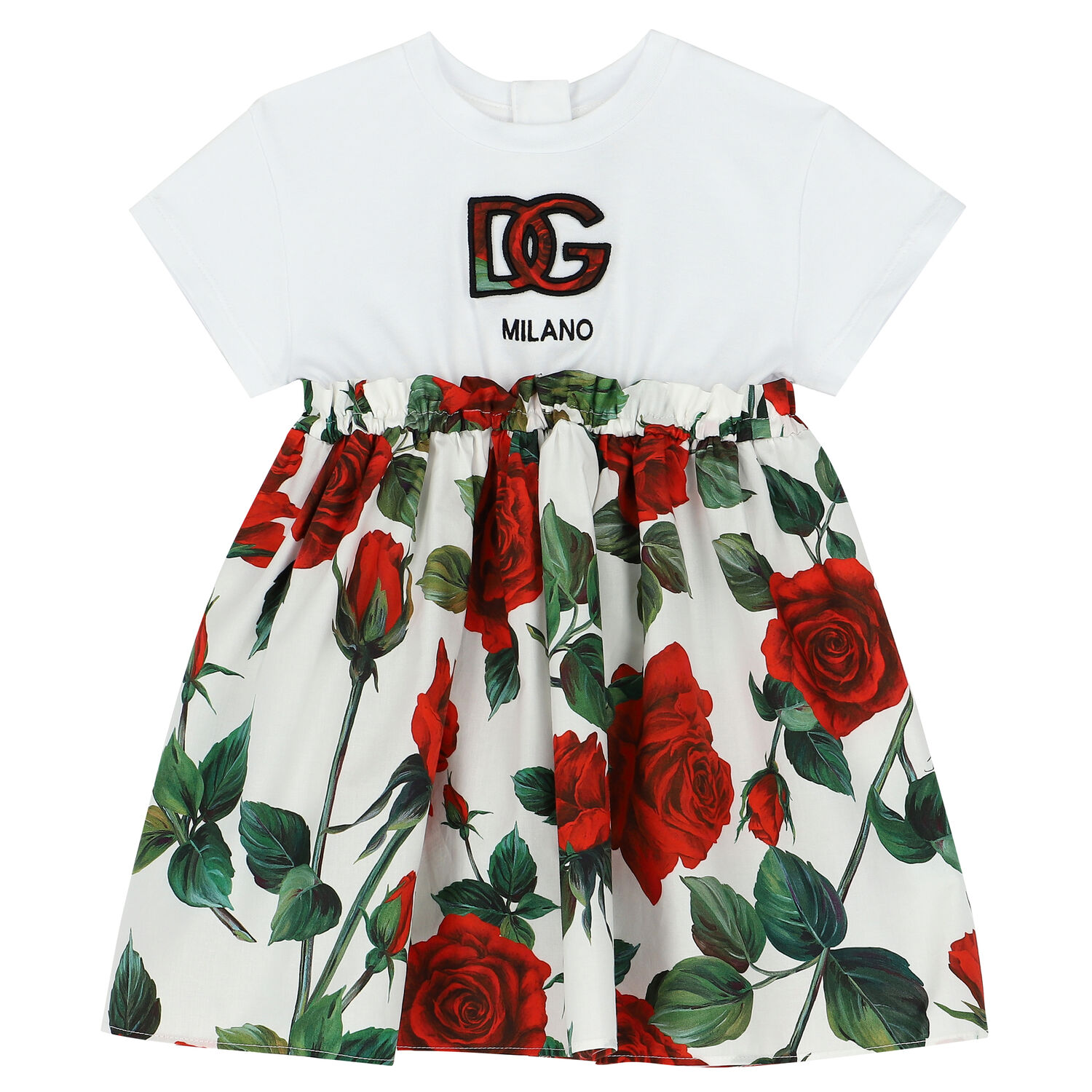 Younger Girls White & Red Rose Dress Set, 1, hi-res