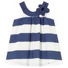 Younger Girls Ivory & Navy Blue Striped Dress, 2, hi-res