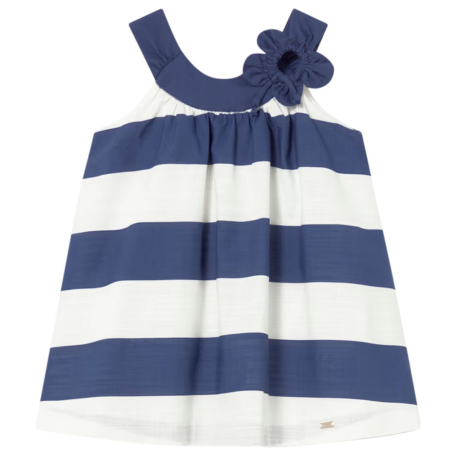 Younger Girls Ivory & Navy Blue Striped Dress, 2, hi-res