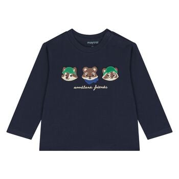 Younger Boys Navy Blue Racoon Long Sleeve Top