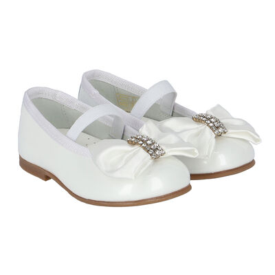 Girls White Bow Leather Shoes