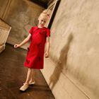 فستان بناتي من قماش التويل الأحمر المزين بالزهور, 1, hi-res