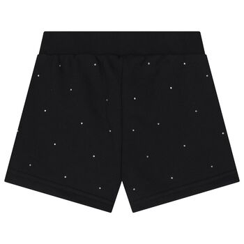 Girls Black Logo Rhinestones Shorts