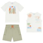Boys White & Green Surfboard Shorts Set, 1, hi-res