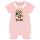 Baby Girls Pink Teddy Bear Logo Romper, 4, hi-res