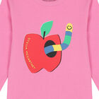 توب باكمام برسمة التفاحة باللون الوردي للبنات , 1, hi-res