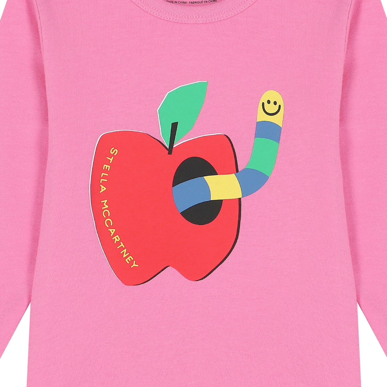 توب باكمام برسمة التفاحة باللون الوردي للبنات , 1, hi-res