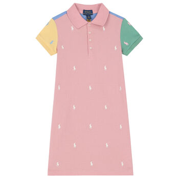 Girls Pink & Blue Logo PiquÃÂ© Polo Dress