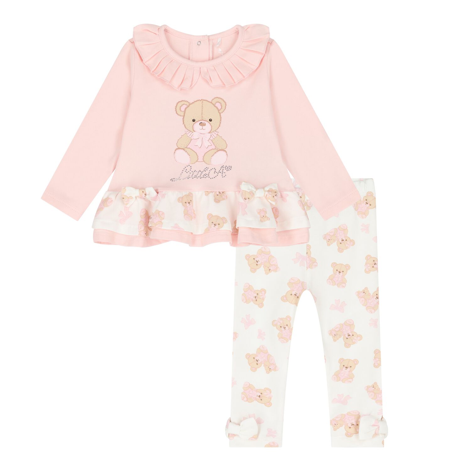 Baby Girls Pink & White Teddy Bear Leggings Set, 1, hi-res image number null