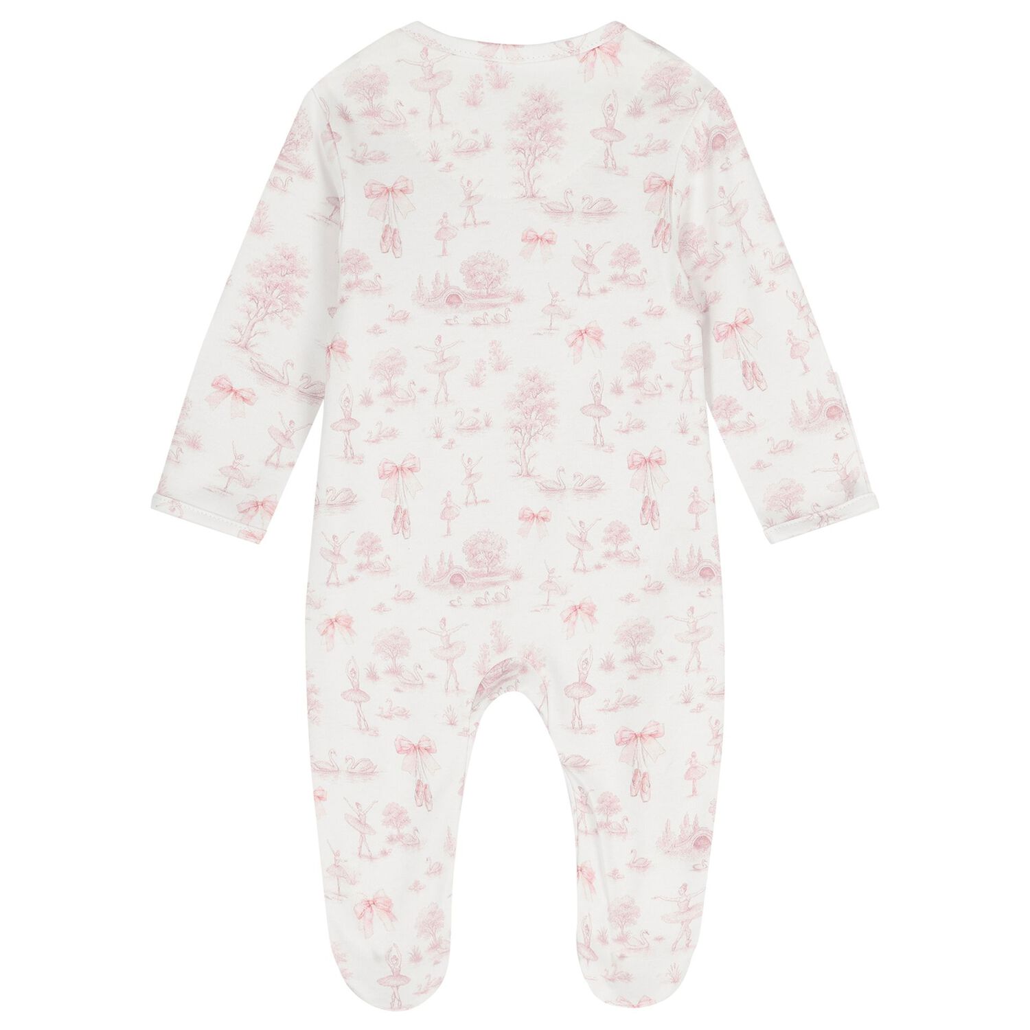 Baby Girls White & Pink Swan Babygrow, 1, hi-res
