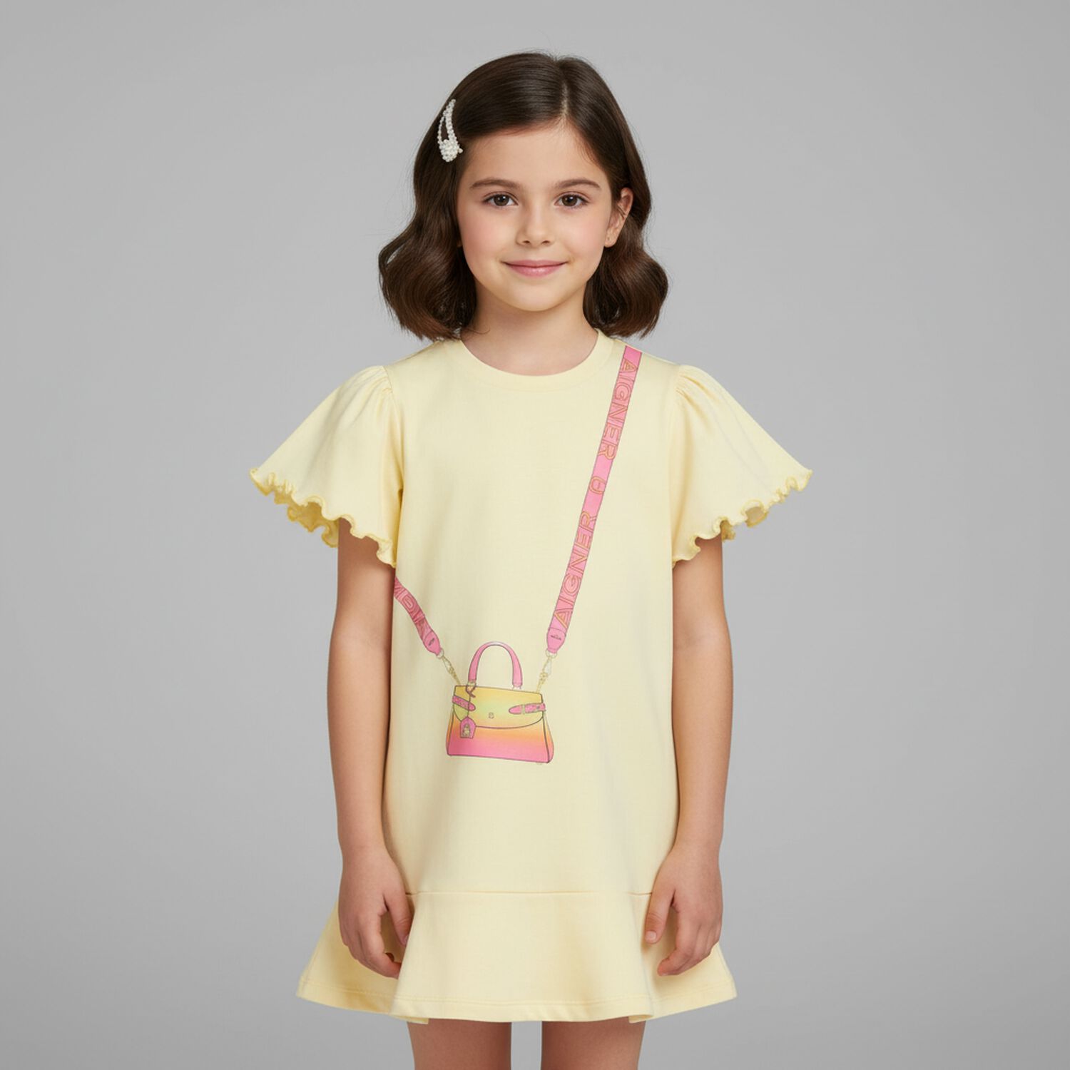 Girls Yellow Logo Bag Dress, 1, hi-res