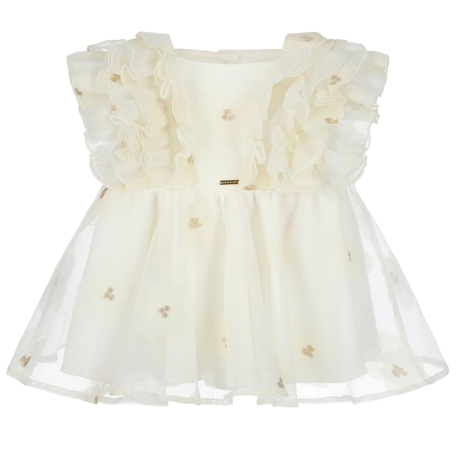 Girls Ivory Tulle Ruffled Dress, 1, hi-res
