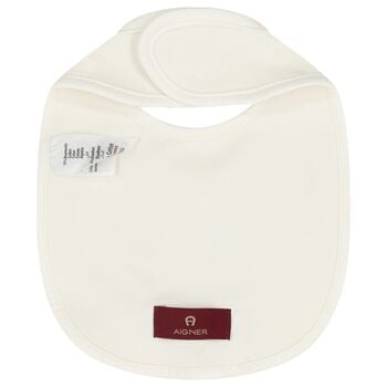 Baby Girls Ivory & Gold Logo Bib