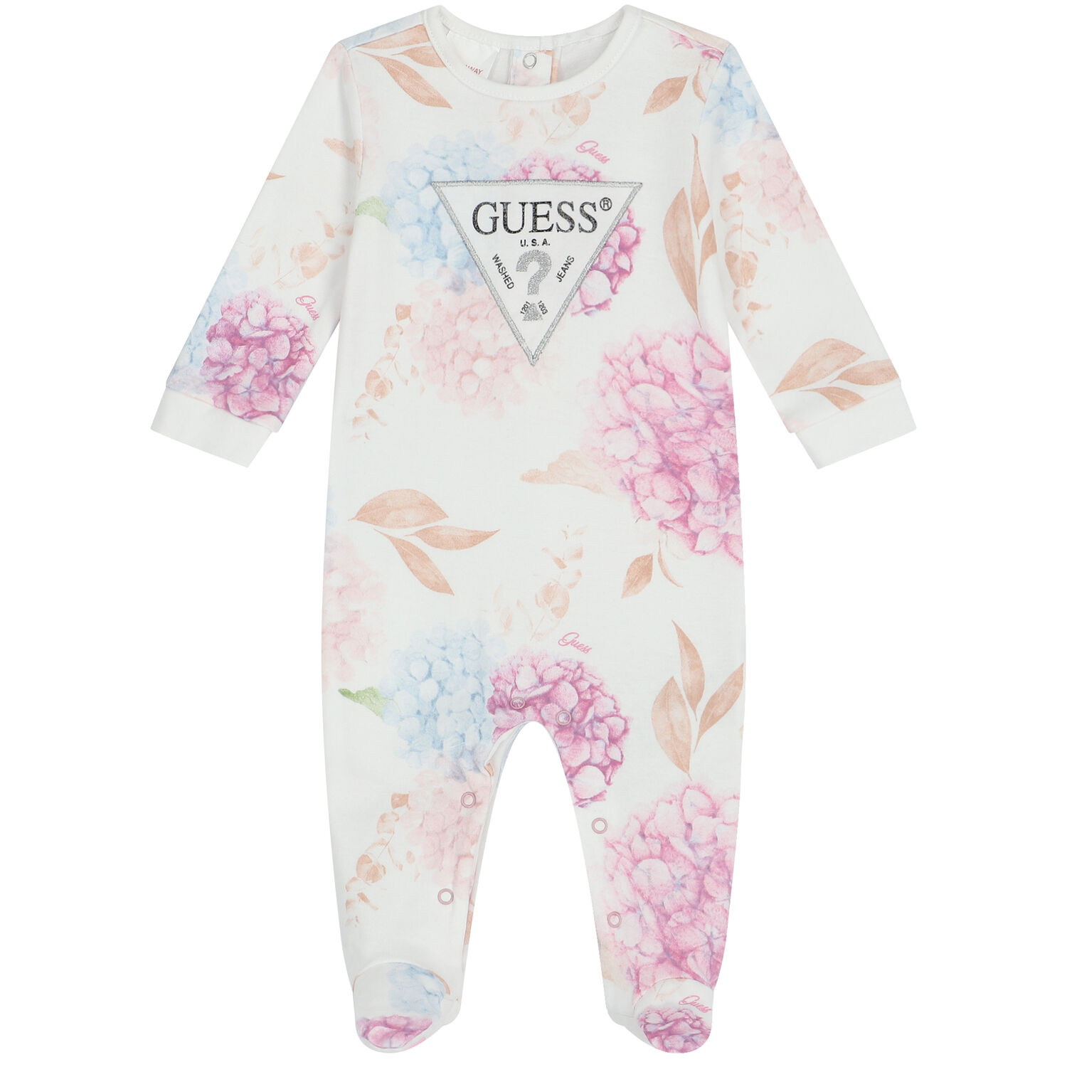 Baby Girls White Floral Logo Babygrow, 3, hi-res