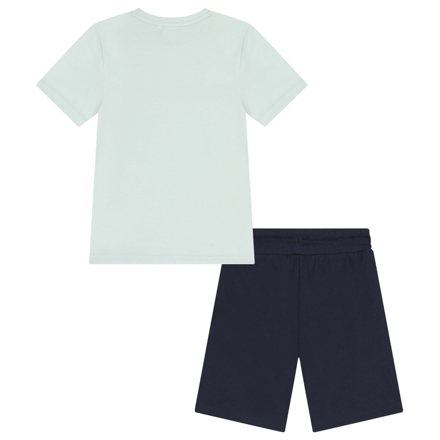 Boys Mini Me White & Navy Blue Logo Shorts Set, 1, hi-res