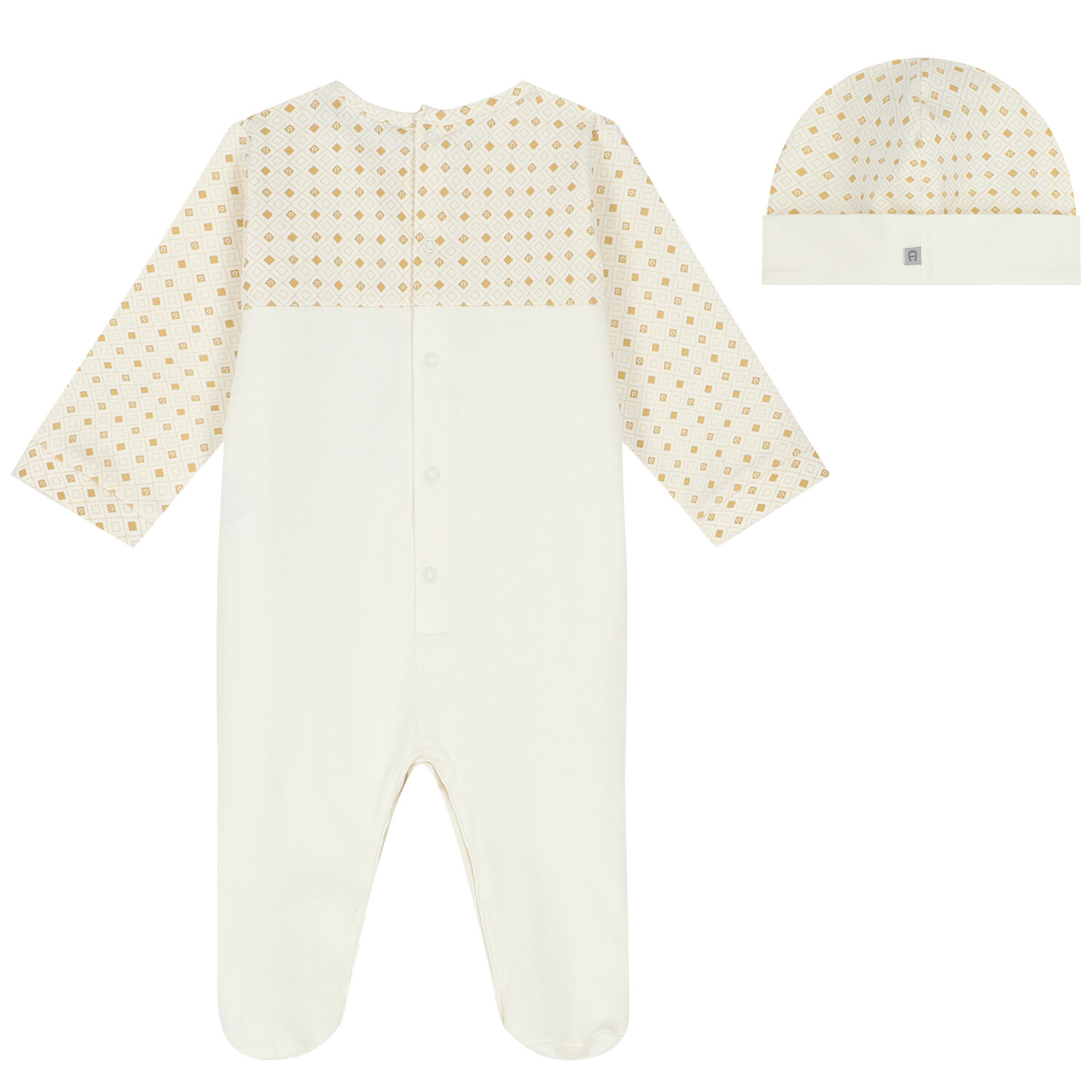 Ivory & Gold Logo Babygrow & Hat Set, 3, hi-res image number null