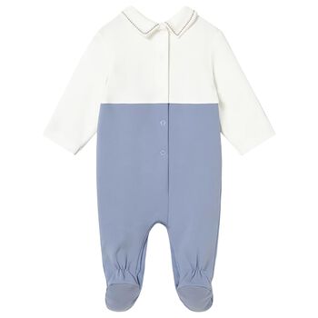 Baby Boys Blue & Ivory Dungaree Babygrow