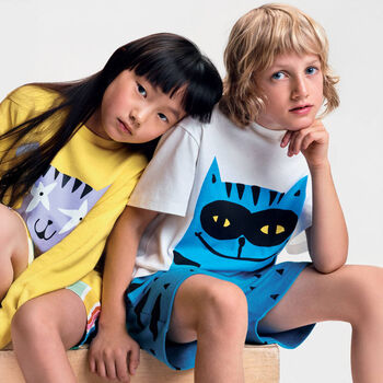 Boys Ivory & Blue Cat T-Shirt
