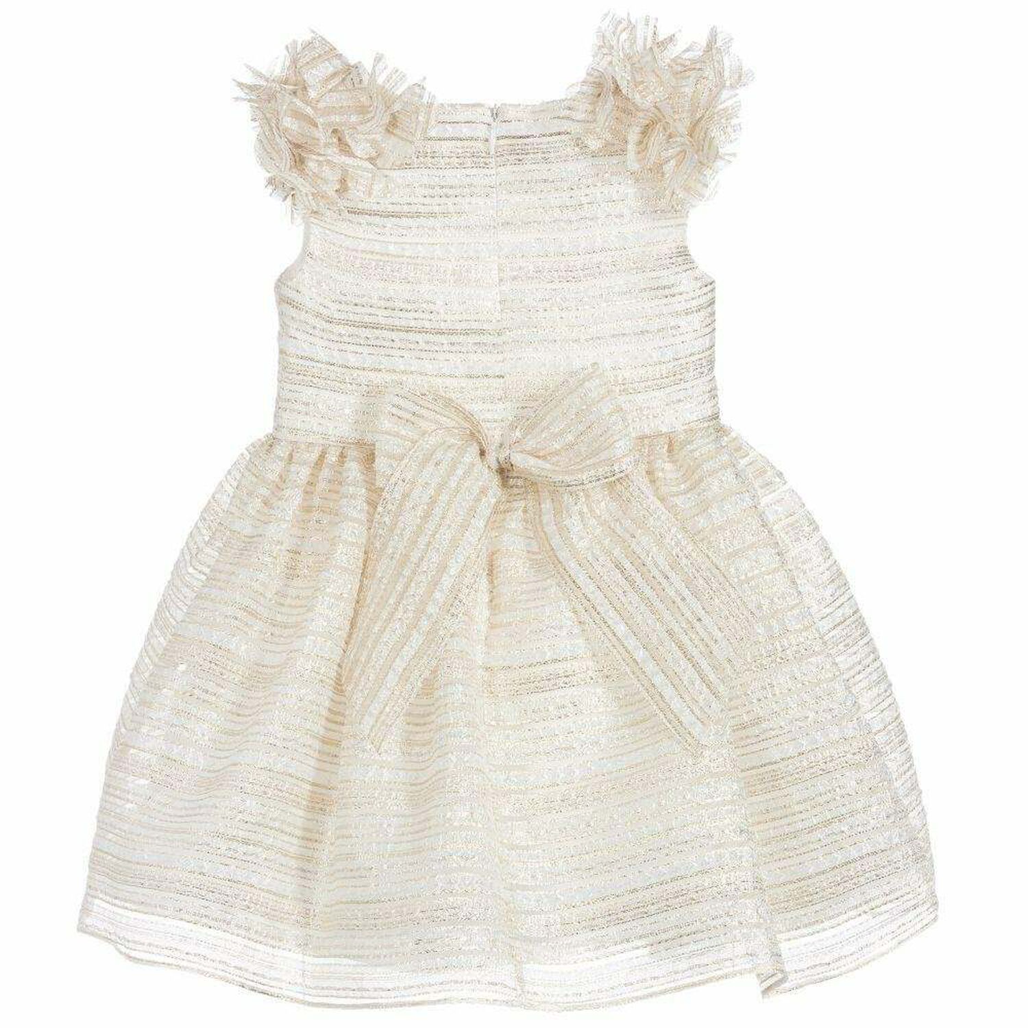 Girls Ivory & Gold Special Occasion Dress, 1, hi-res image number null