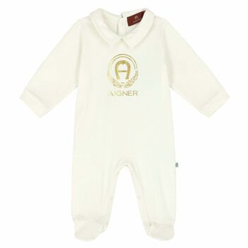 Girls Ivory & Gold Logo Babygrow