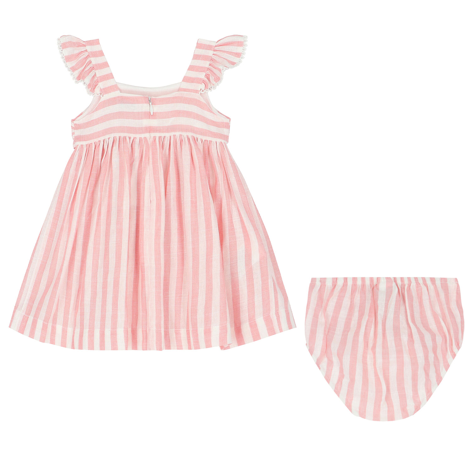 Younger Girls Pink & Ivory Striped Dress Set, 1, hi-res