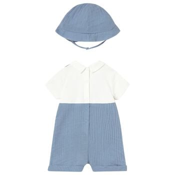 Baby Boys White & Blue Romper Set