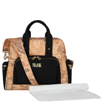 حقيبة تغيير حفاضات الأطفال بخريطة جغرافية باللونين البيج والأسود