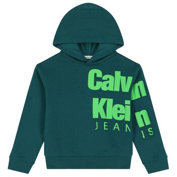 Boys Green Logo Hooded Top