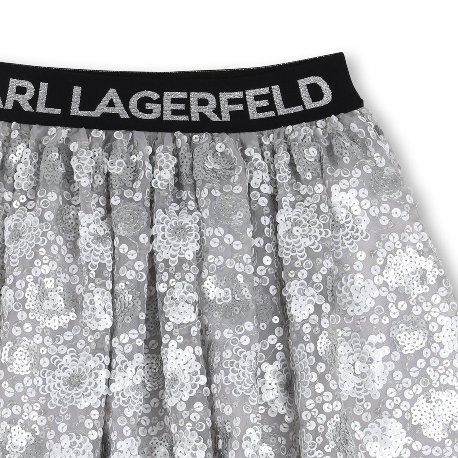 Girls Silver Sequinned Skirt, 1, hi-res