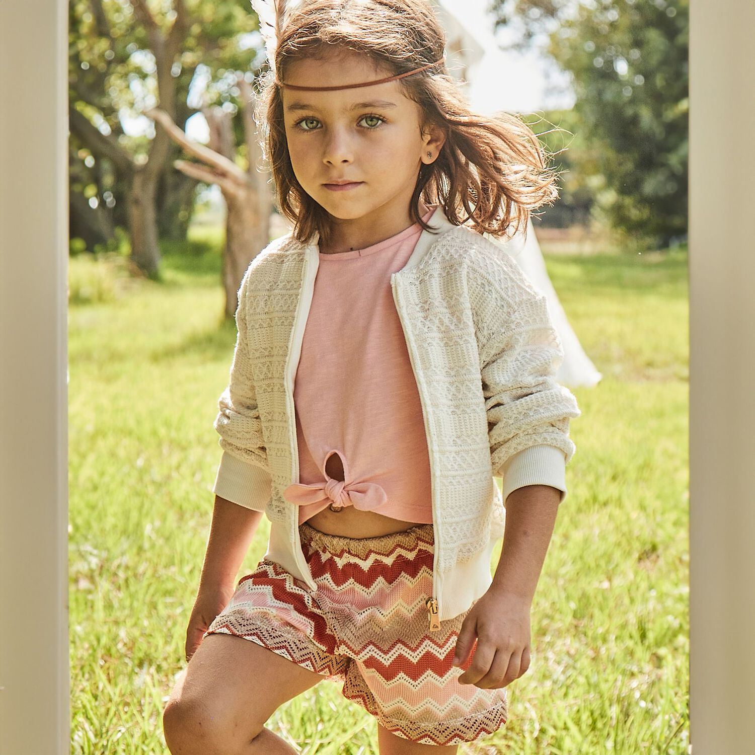 Girls Pink Zigzag Shorts Set, 1, hi-res image number null