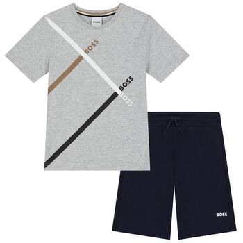 Boys Grey & Navy Blue Shorts & T-Shirt Set