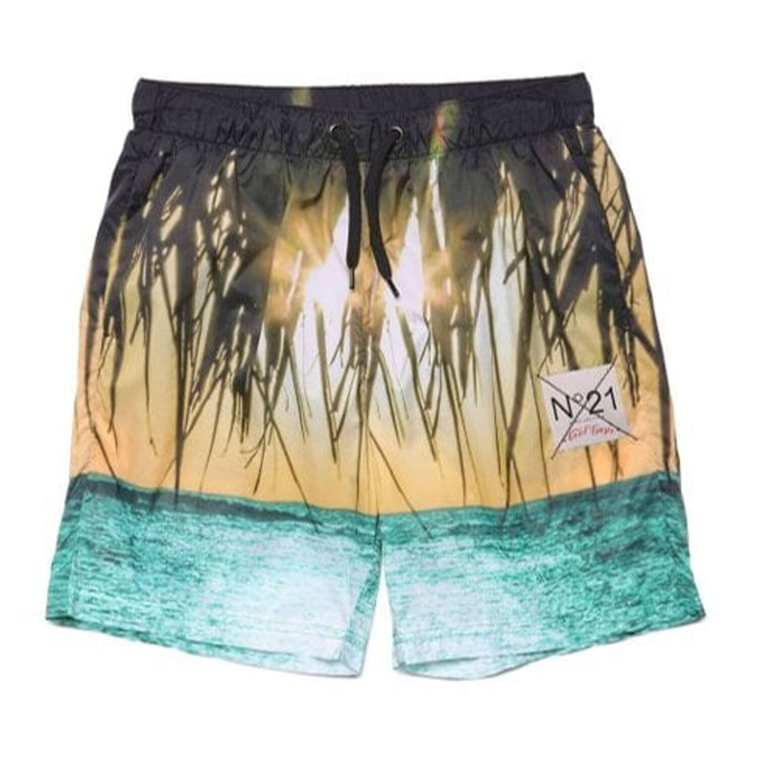 Boys Beach Print Swim Shorts, 1, hi-res